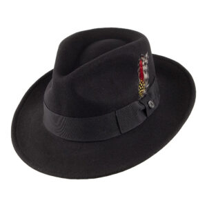 Black Crushable C-Crown Wool Felt Fedora Hat