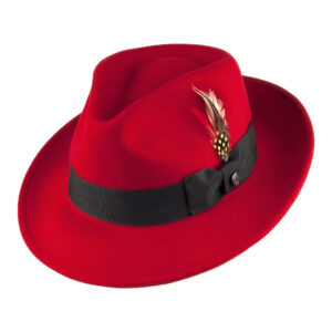 Red Crushable Wool Felt C-Crown Fedora Hat