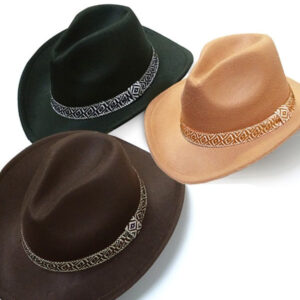 A VINTAGE CLASSIC COW BOY HAT WITH AZTEC TRIM