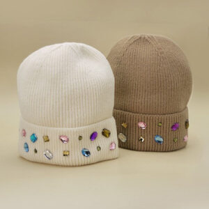 JEWELED COLOR STONE EMBELLISHMENT BEANIE