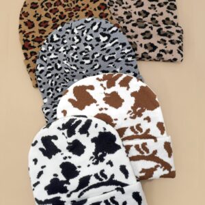SOFT RIBBED KNIT ANIMAL LEOPARD COW BEANIES HAT