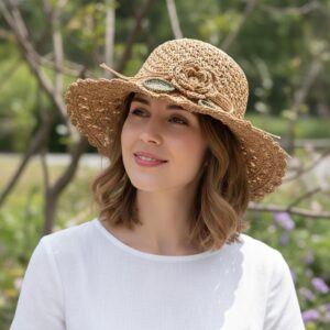 Straw Sun Hat with Flower, Wide Brim Beach Hat for Women, Foldable Summer Hat, UV Protection Vacation Hat, Boho Sun Hat