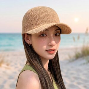Women’s Straw Baseball Cap, Wide Brim Sun Hat, Breathable Beach Hat for Women, Adjustable Summer Vacation Travel Cap, Boho Sunshade Hat