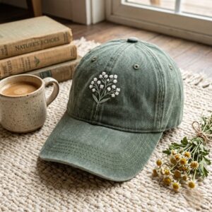 Baby's Breath Embroidered Baseball Cap, Floral Hat, Flower Embroidery